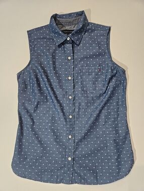 Tommy Hilfiger Sleeveless Kip Clip Top‎ Womens XS Button Down Blue White Print